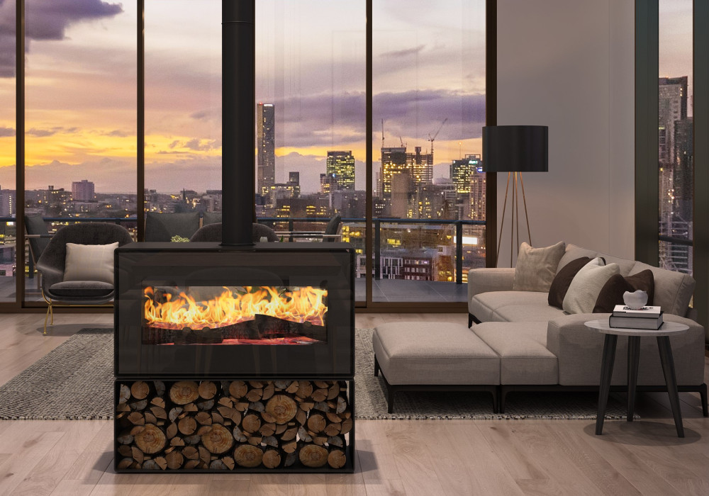 VisionLINE Taurus Clean Air Wood Fire — Double-sided Freestanding