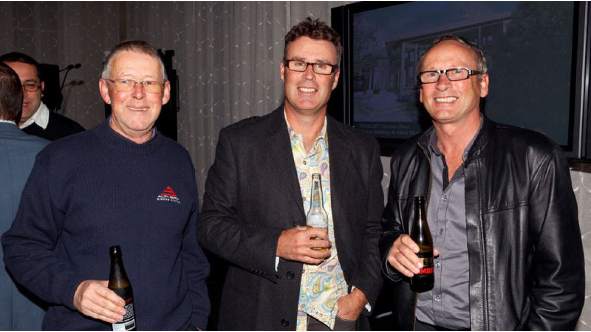 APL General Manager - Marketing , Shane Walden (centre) with Richard Prebble (left) owner of Altherm Joinery West Auckland and Mark Ryan (right) owner of Alitech Window Systems.
