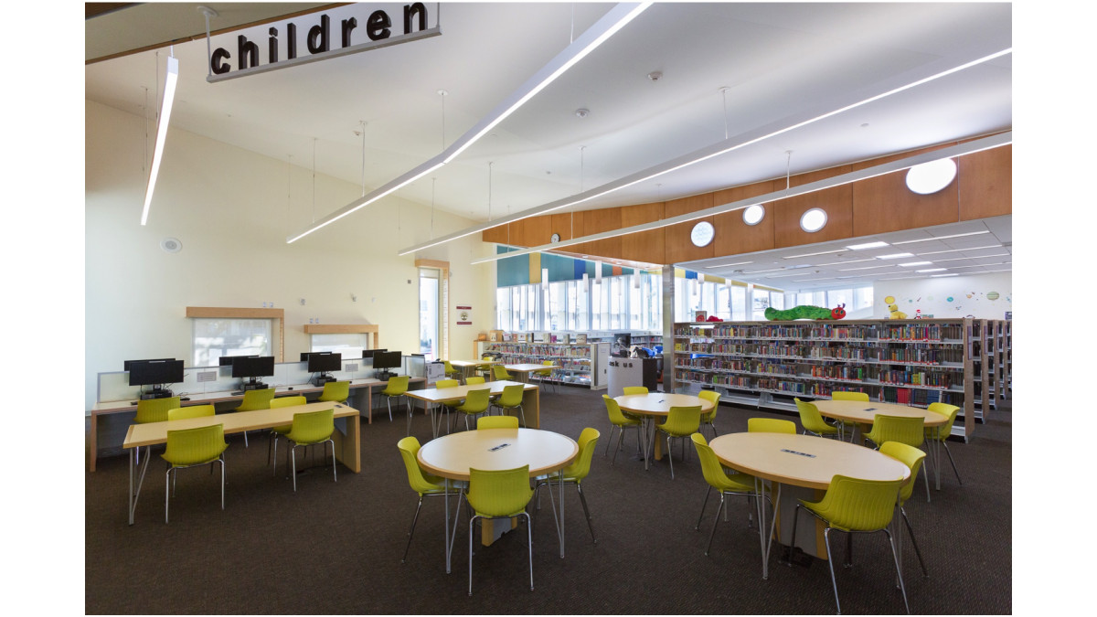 Wall-mounted Solatube diffusers in LA County South Whittier Library.