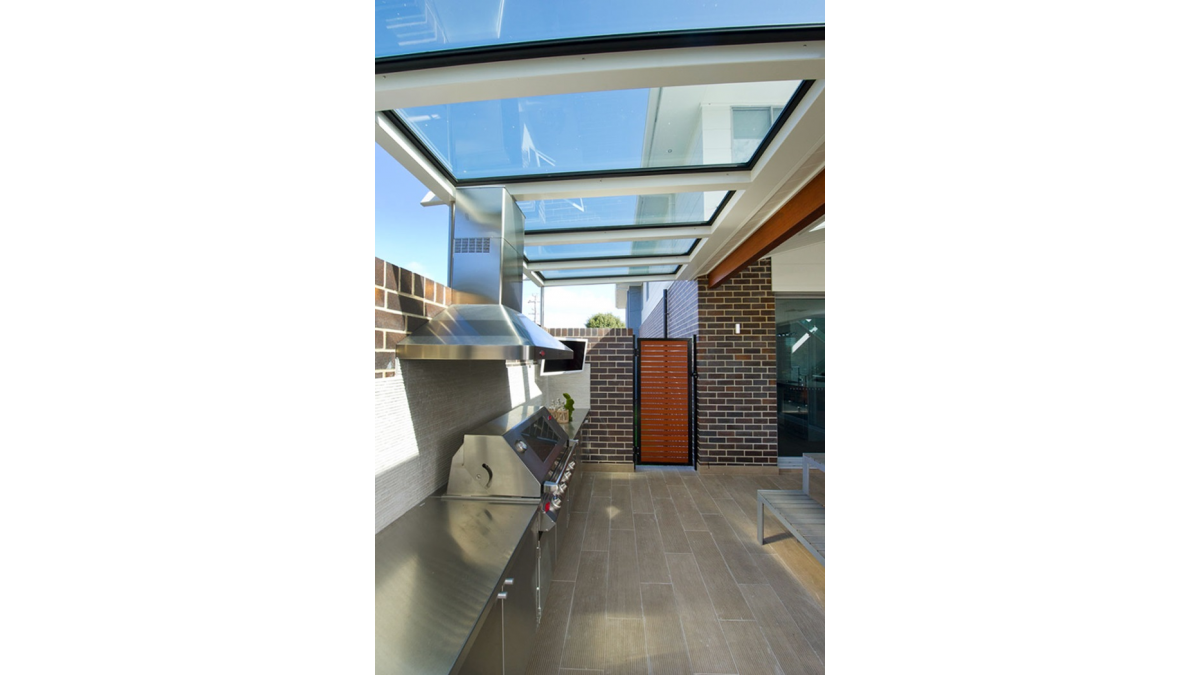 Low pitched skylights extend your entertaining areas, no matter the weather.