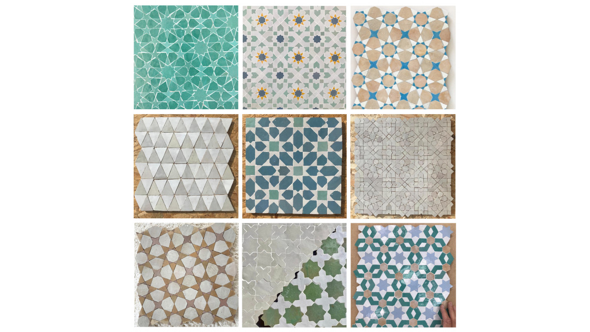 Some of the customisable Zellige mosaics available on indent.