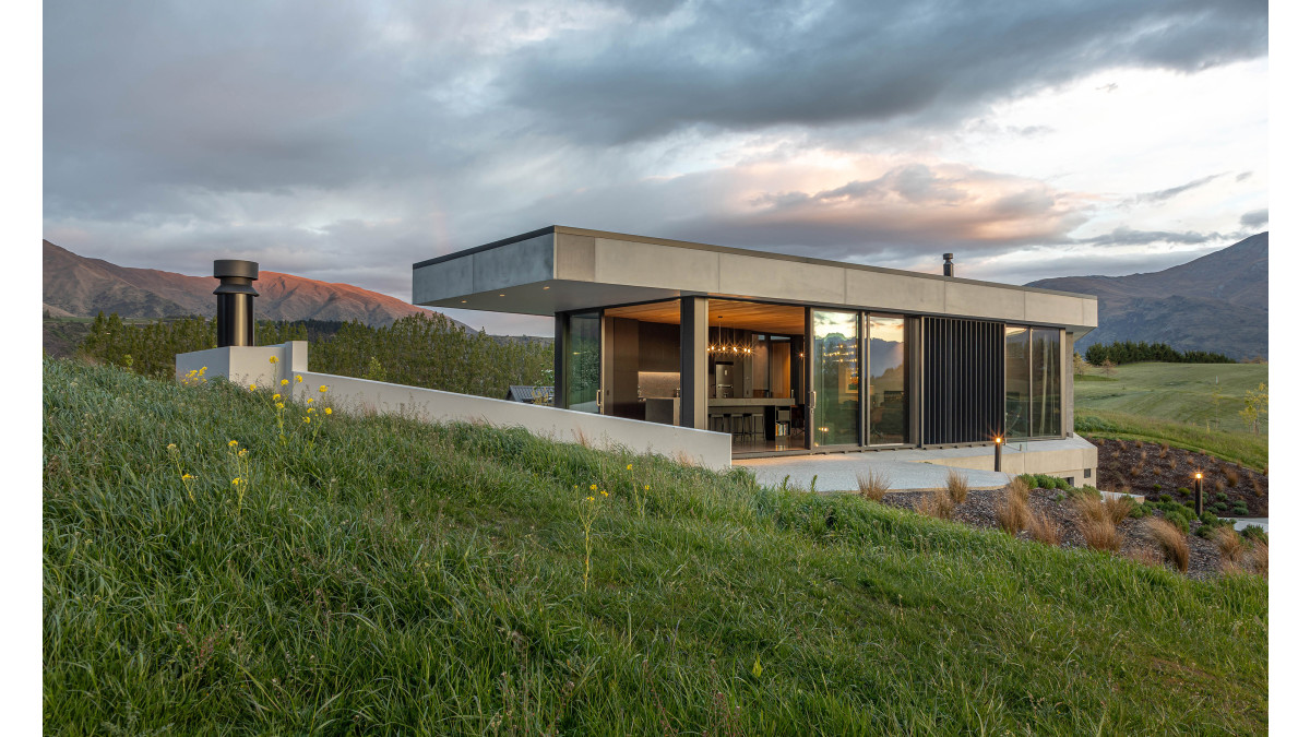 Sliding doors open up the living space.