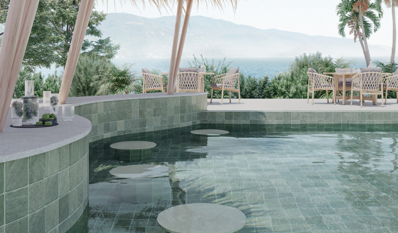 Sukabumi Tiles Bring Tropical Charm to Swimming Pools and Outdoor Spaces