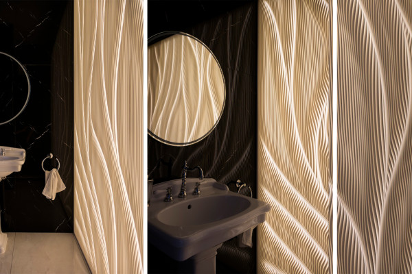 Unique Bathroom Features Captivating Interplay of Light and Texture